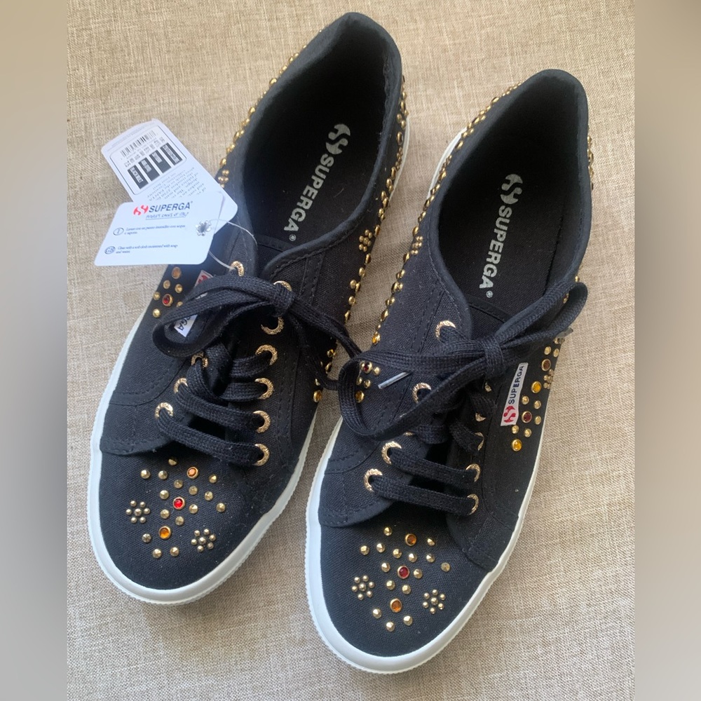 Superga Black Studded Canvas Sneaker